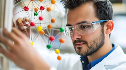 Lab Researcher Inspecting Molecule Model