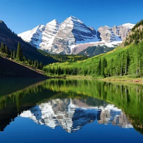 Snowy Peaks Reflected in Mountain Lake