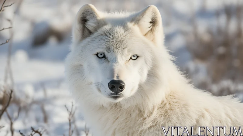 White Wolf in Winter Landscape AI Image