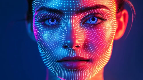 Futuristic Woman with Neon Face Projection