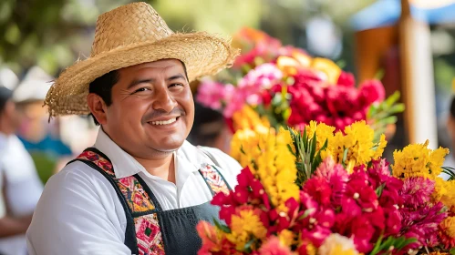 Smiling Man and Flowers