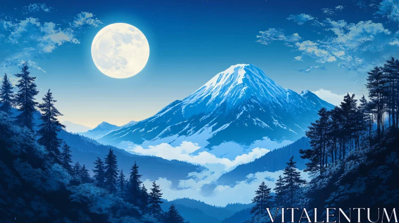 AI ART Tranquil Mountain Under Moonlight Painting