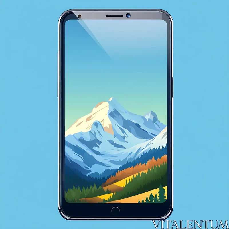 AI ART Serene Mountain Landscape on Mobile Device