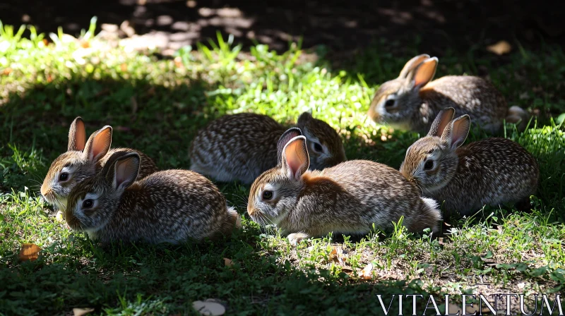 Group of Rabbits in Green Grass AI Image