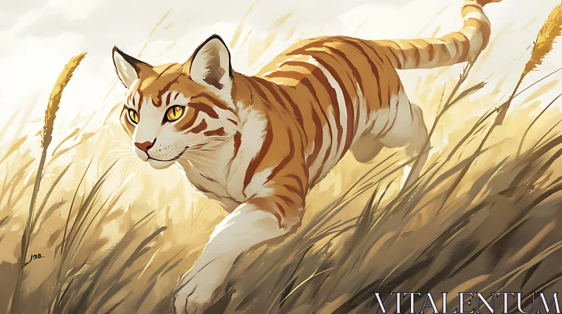 AI ART Feline Hunter in Golden Field