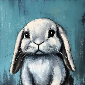 White Rabbit Art on Blue Background