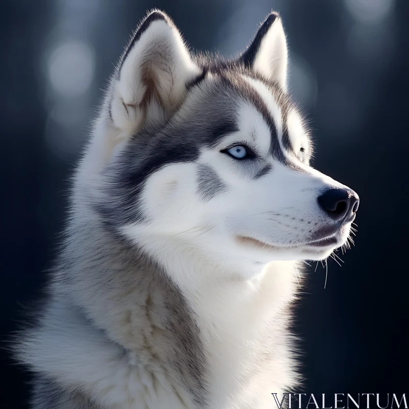 Alert Husky with Striking Blue Eyes AI Image