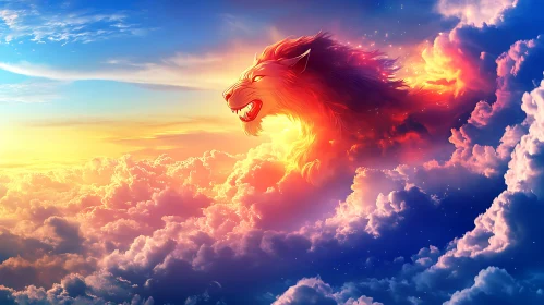 Celestial Roar: Lion Above the Clouds