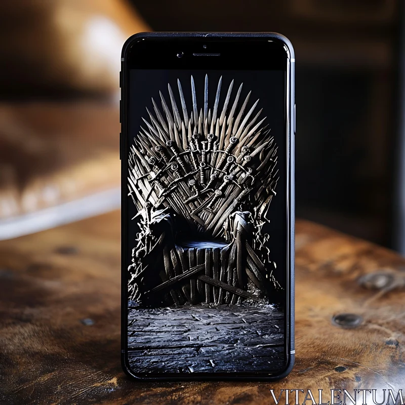 AI ART Medieval Iron Throne on Smartphone Screen