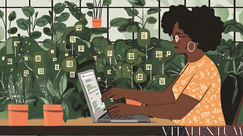 Woman and Nature Working on Laptop AI Image