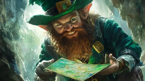 Mystical Leprechaun with Treasure Map