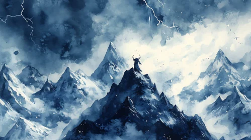 Mountain Peak Wizard Watercolor Art