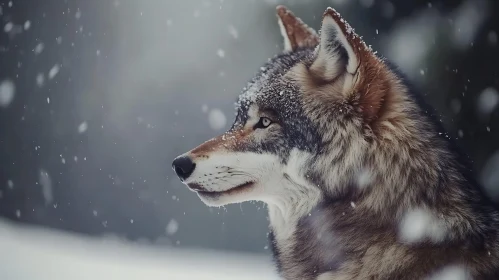 Snowy Wolf Profile in Winter