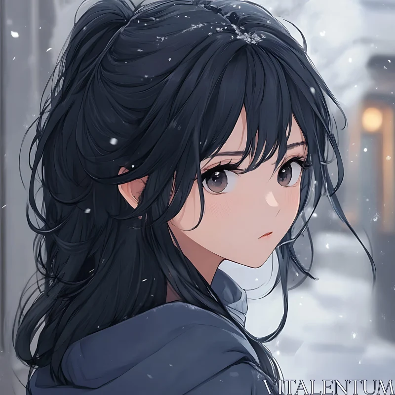 AI ART Winter Anime Girl with Dark Hair