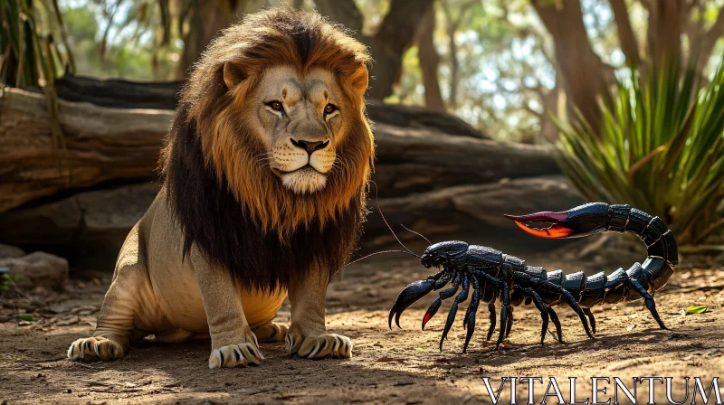 A Standoff in the Wild: Lion vs. Scorpion AI Image