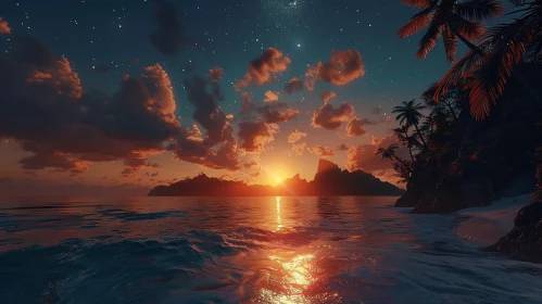 Tranquil Sunset Over Tropical Island