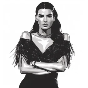 Black and White Illustration of Kendall Jenner