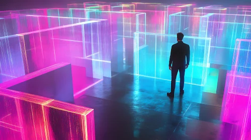 Man in Neon Labyrinth