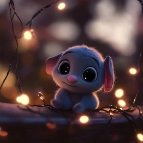 Cute Cartoon Creature Amidst Warm Lights