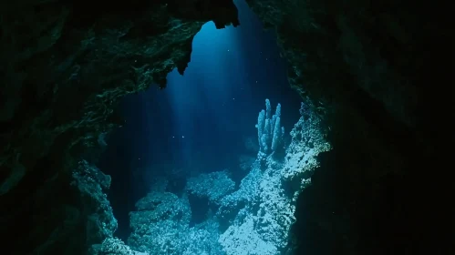 Sunlit Cave: Underwater Realm Scene