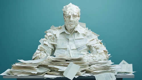 Conceptual Paperwork Sculpture on Teal Background