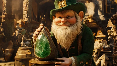 Glimmering Emerald Held by Leprechaun