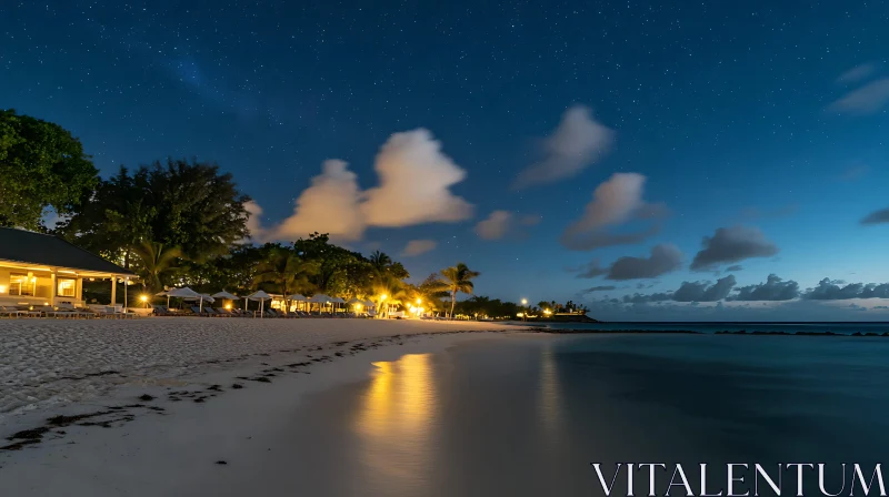 Nighttime Serenity on the Shoreline AI Image