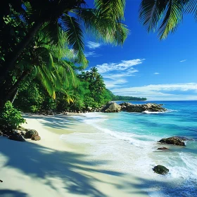 Idyllic Beach with Palm Trees and Blue Sea