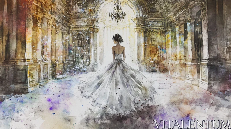 AI ART Watercolor Painting of Woman in Gown