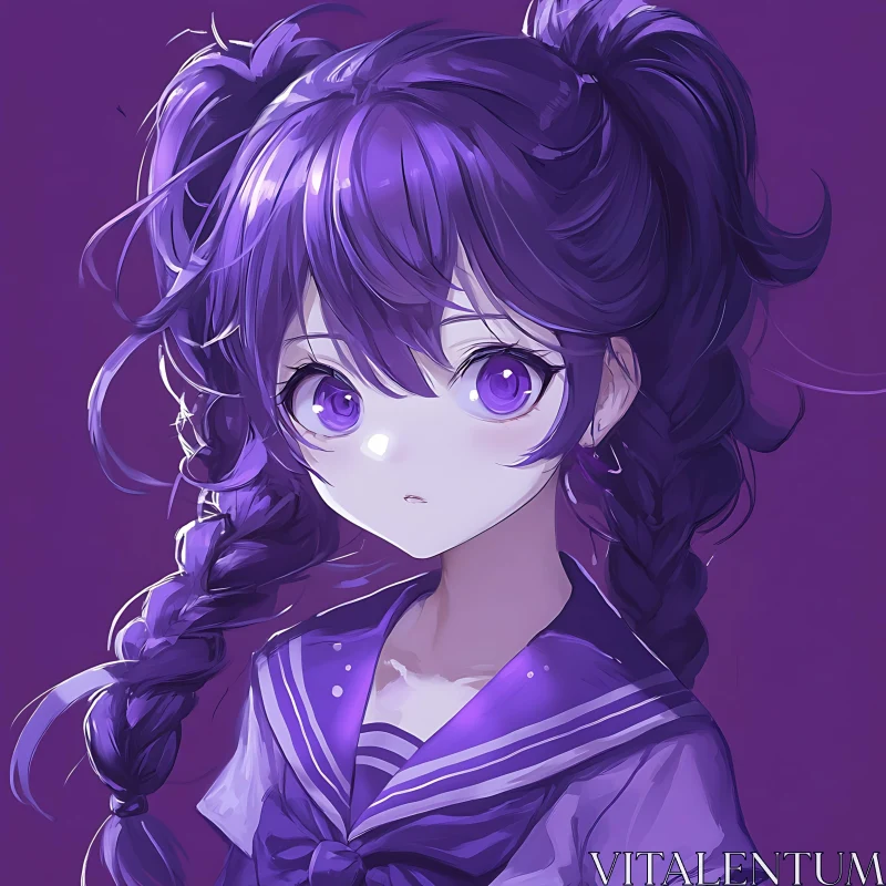 Purple-Themed Anime Girl Portrait AI Image