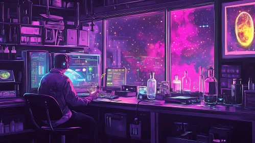 Future Tech Workspace with Neon Lights
