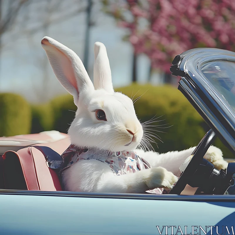 Funny Bunny in Car Artwork AI Image