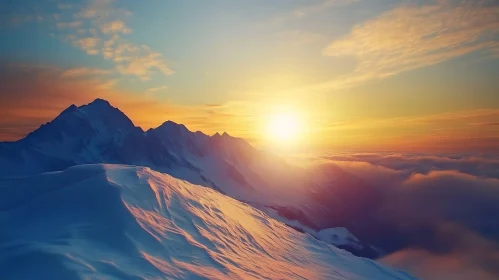 Snowy Mountain Peaks at Sunset