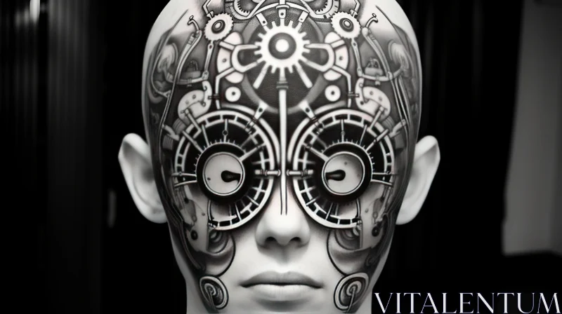 Mechanical Face Portrait: A Fusion of Body Art and Technology AI Image