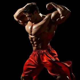 Muscular Man in Red Shorts Flexing