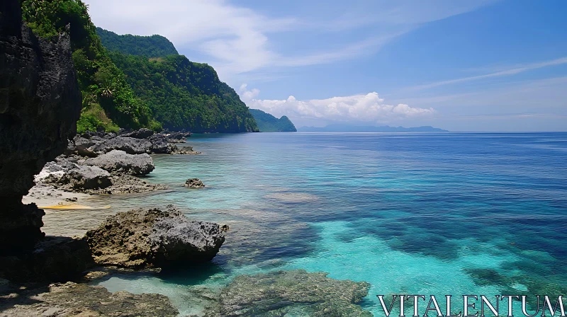 Tranquil Seascape with Rocky Coastline AI Image