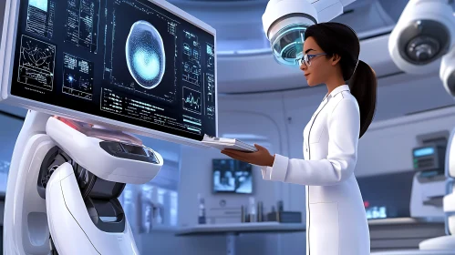 Scientist Analyzing Data in Futuristic Lab