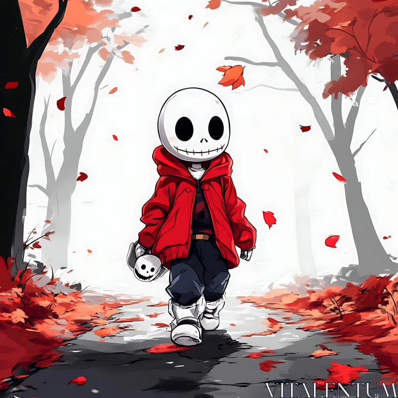 AI ART Autumn Stroll: Cartoon Skeleton Character