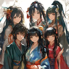 Traditional Anime Group Illustration