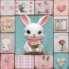 Whimsical Bunny Art with Floral Accents