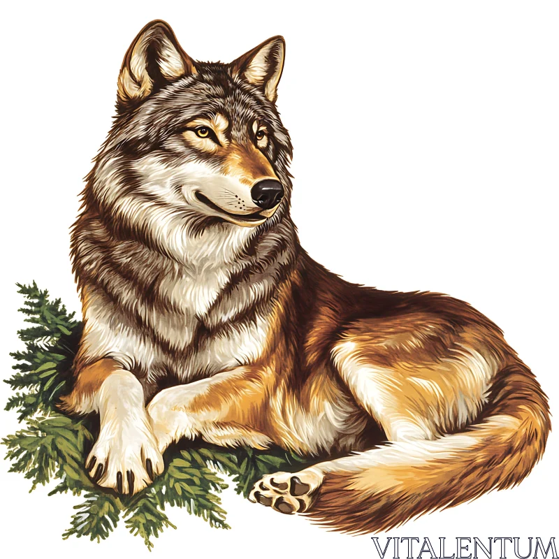 Wolf Resting on Greenery AI Image