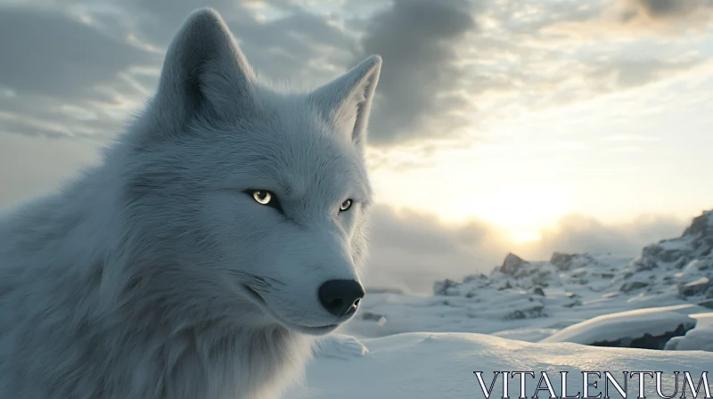 Arctic Wolf Portrait in Snowy Wilderness AI Image