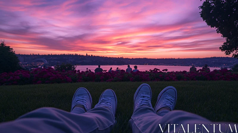 Serene Sunset Scene over Lake AI Image