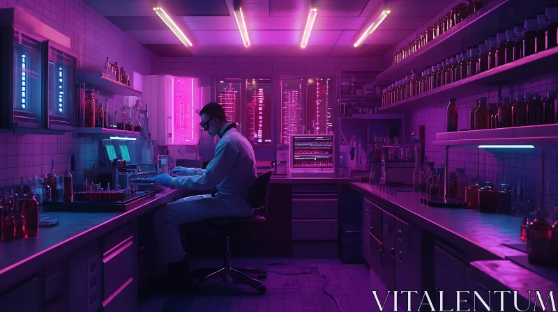 Scientist in Neon Laboratory AI Image