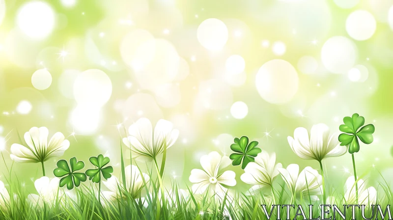 Floral Meadow with Clovers Illustration AI Image