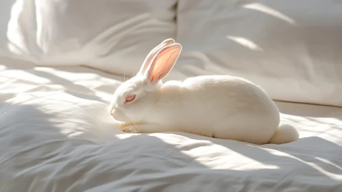 Albino Rabbit Lounging in Sunlight