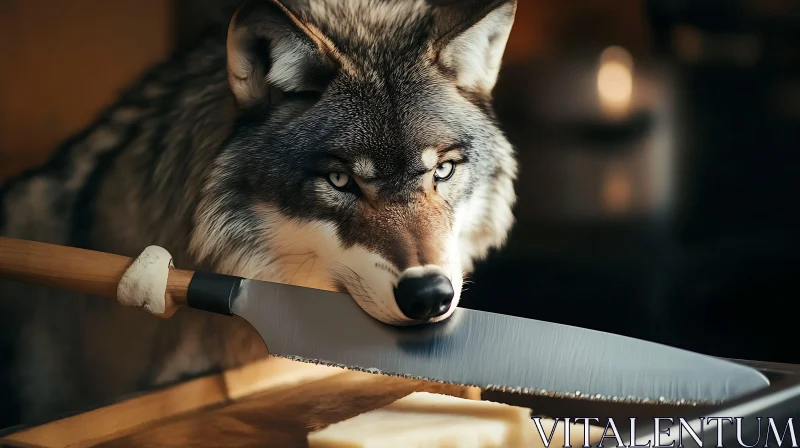 Wolf Chef with Sharp Knife AI Image