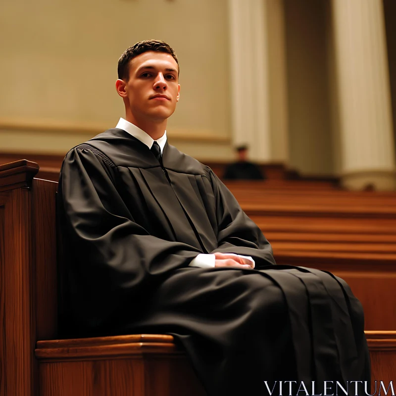 AI ART Man in Gown Sitting in Courtroom