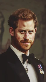 Prince Harry Portrait in Black Tuxedo