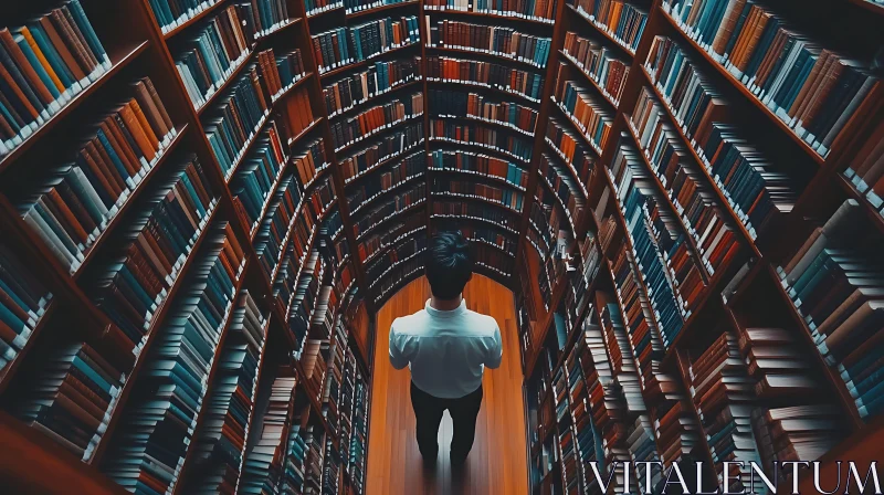 Man in a Vast Library Perspective AI Image